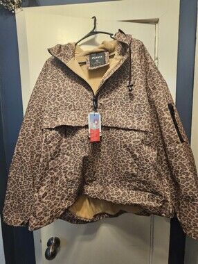Womans Leopard Print Insulated Rain Jacket - Tan